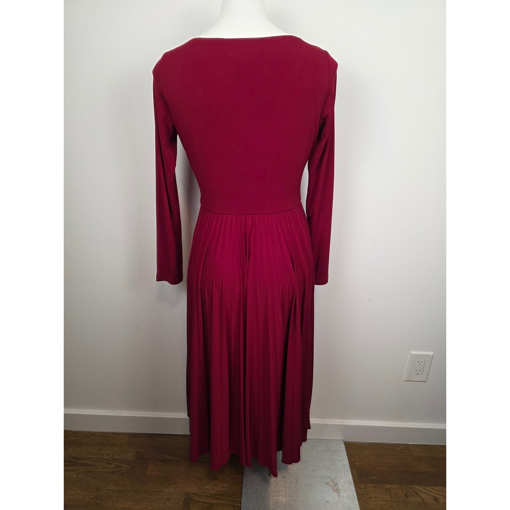 Coldwater Creek Burgundy Long Sleeve Midi Pleated Dress Size 6 - Picture 2 of 9